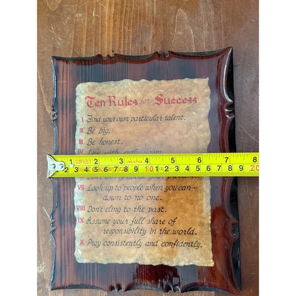 Vintage 1977 Ten Rules for Success Wood Plaque Decoupage Wall Art 9x7